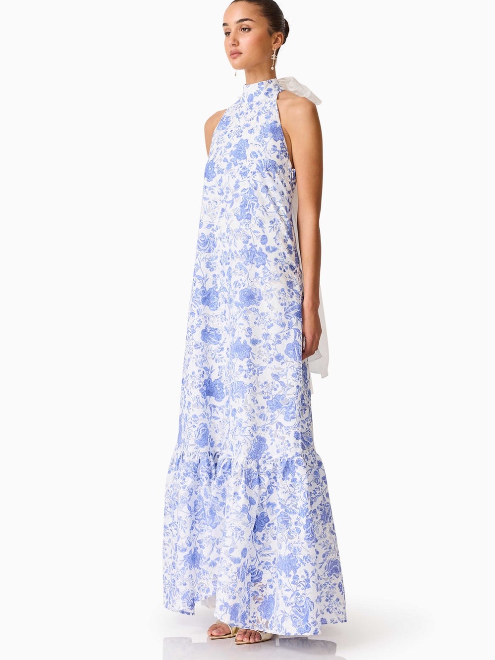 ELLIATT Elin Halter Gown in Blue Floral Wedding Guest Vacation Size S NWT - Picture 4 of 8